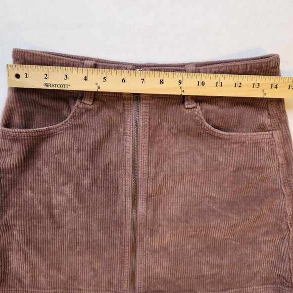 American Eagle Super Hi-Rise A-Line Corduroy Mini Skirt Zipper Mauve Cream Cute - Picture 11 of 12
